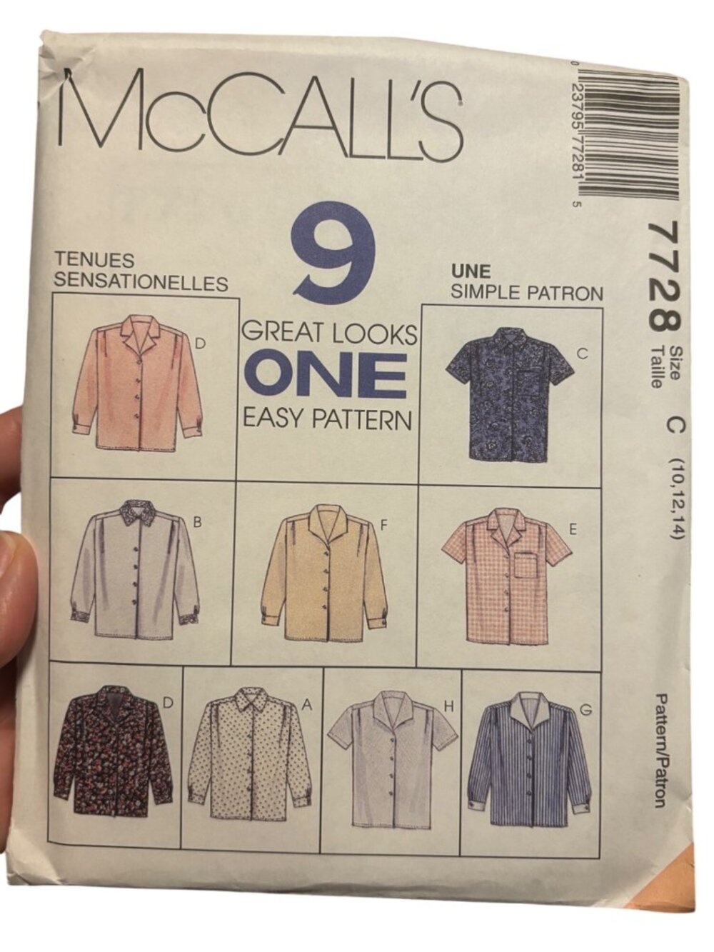Vintage McCalls Womens Blouse Sewing Pattern 7728 Size C (10-14) Business Casual